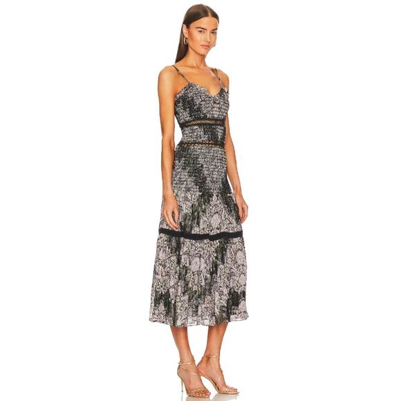 Hemant & Nandita Dress Midi Smocked Crochet Floral Garden Boho Spring Cottage XS - Picture 2 of 11